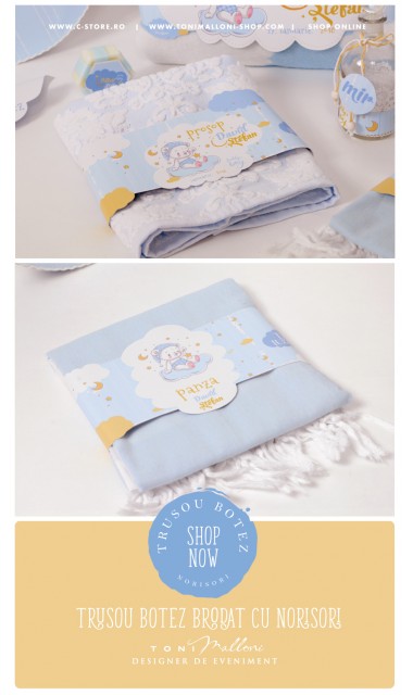 Trusou botez personalizat cu norisori pufosi si ursuleti, Dream big little boy  5
